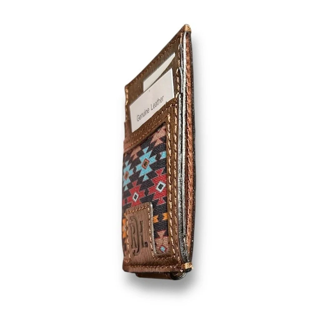 NIB Red Dirt Hat Co‎ Brown Magnetic Money Clip Card Holder Genuine Leather Aztec